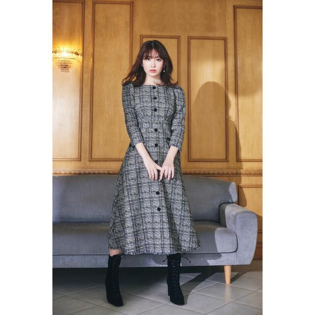 874ウエストHer lip to Classic Tweed Midi Dress