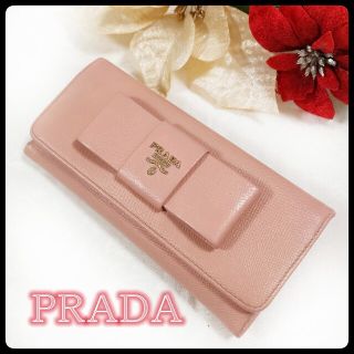 プラダ(PRADA)のPRADA　プラダ　サフィアーノ　リボン　長財布　２つ折り財布　ピンク(財布)