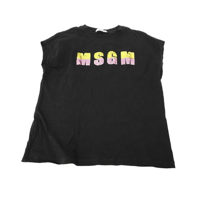 MSGM(エムエスジイエム)のMSGMキッズ ノースリーブ ロゴTシャツ ブラック　スパンコール メンズのトップス(Tシャツ/カットソー(半袖/袖なし))の商品写真