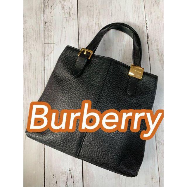 BURBERRY(バーバリー)のBurberry 黒レザーミニバッグ　内側ノバチェック レディースのバッグ(トートバッグ)の商品写真