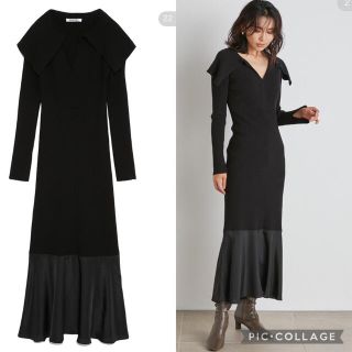 SNIDEL - snidel ビッグカラーコンビリブニットワンピース SNIDEL - snidel ビッグカラーコンビリブニットワンピース