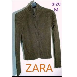 ザラ(ZARA)のZARA　ザラ　ジップアップ　ハイネック　ニット　トップス　モスグリーン(ニット/セーター)