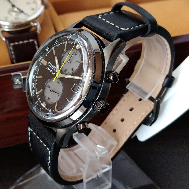 お得超激安 CITIZEN クロノグラフ 高級カーフレザー ブラックの通販 by いーぐる's shop|シチズンならラクマ - 海外限定 シチズン エコドライブ 好評日本製