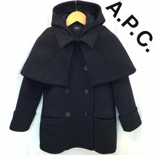 アーペーセー(A.P.C)のレア　A.P.C.  カシミヤ　ケープカラー 2WAY コート　レディース　黒色(ロングコート)