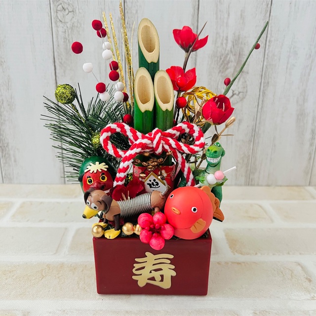 正月飾り 獅子舞 鯛 置物 オブジェ ハンドメイドのフラワー/ガーデン(その他)の商品写真