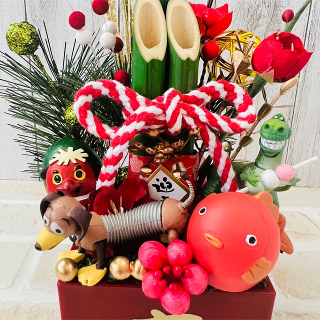 正月飾り 獅子舞 鯛 置物 オブジェ ハンドメイドのフラワー/ガーデン(その他)の商品写真