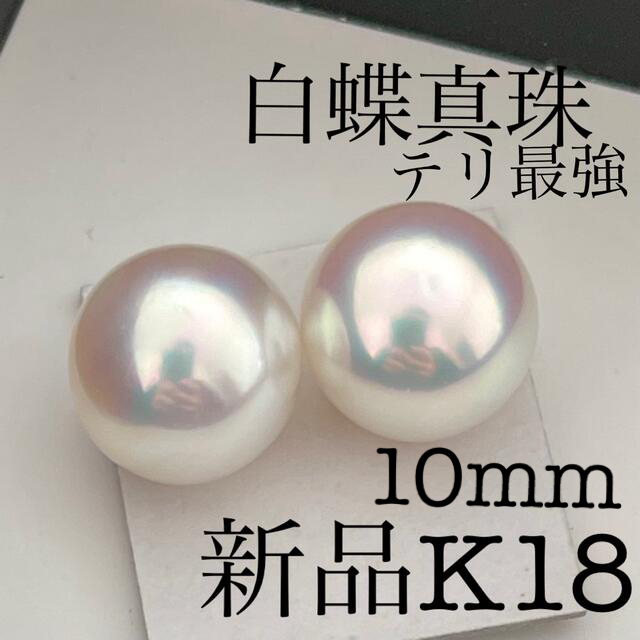 白蝶真珠ピアス10mmテリ最強普段使いK18新品