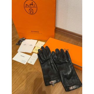 エルメス(Hermes)のHERMES エルメス レザーグローブ 手袋 ケリー  黒(手袋)