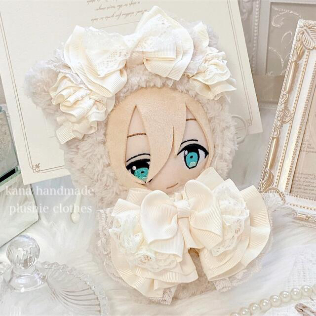 58.ぬい服16cm ブルーの花柄ジャケット、ズボン、Тシャツ3点セット