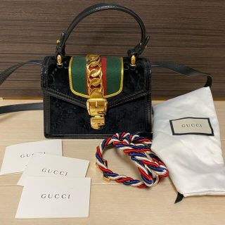 Gucci - GUCCI グッチ シルヴィ GGベルベット ハンドバッグ ショルダー