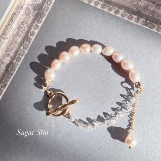 淡水パールとデザインチェーンの2wayブレスレット　ハンドメイド　アクセサリー(ブレスレット/バングル)