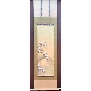 住吉大社太鼓橋の雪景色!富田渓仙『住吉雪景』 肉筆共箱 表装替しま