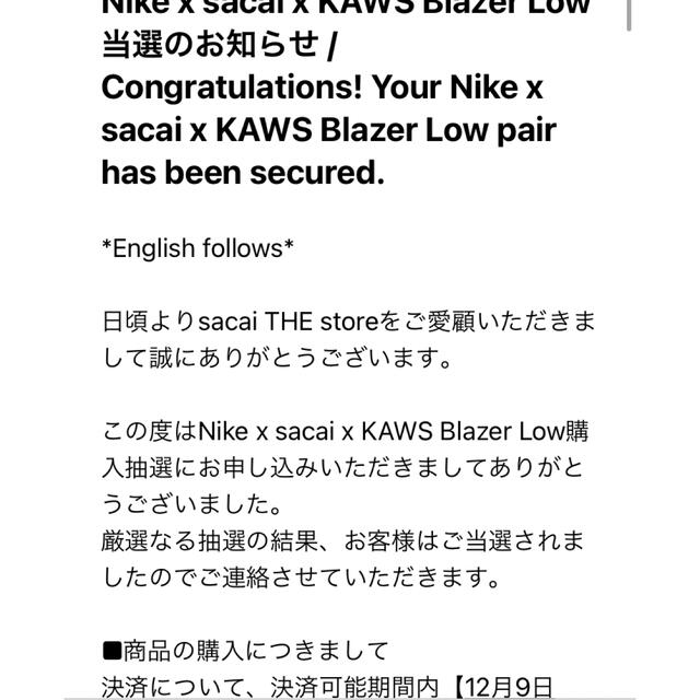 NIKE(ナイキ)のsacai×KAWS ブレザーLOW 24.5 メンズの靴/シューズ(スニーカー)の商品写真