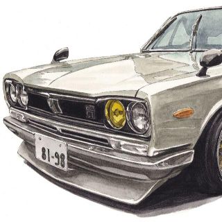 NC-1081スカイラインGT-R限定版画直筆サイン額装●作家平右ヱ門