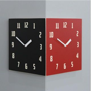 電波両面時計 Morden Retro Corner Clock (Black&(掛時計/柱時計)