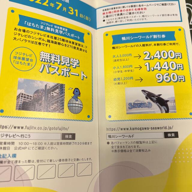 フジメディアホールディングス株主優待冊子 チケットの施設利用券(遊園地/テーマパーク)の商品写真