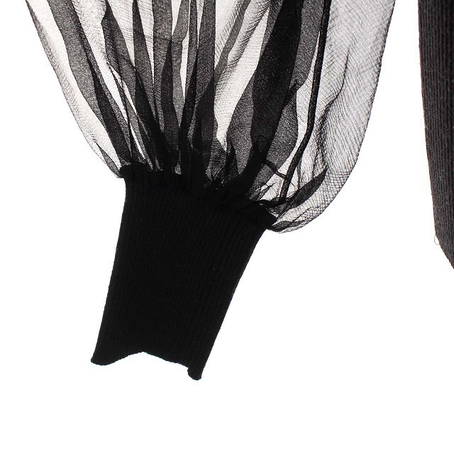 Christian Dior(クリスチャンディオール)のクリスチャンディオール ニット リブ レース 切替 長袖 シルク M 黒 ■EC レディースのトップス(ニット/セーター)の商品写真