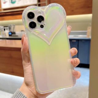 iPhone13 pro ケース　オーロラ　ハート　ホワイト(iPhoneケース)