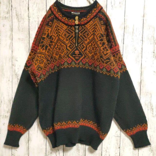ダーレオブノルウェー ノルディック柄 黒の通販 by てつ's shop|ラクマ ハーフジップ ニット セーター ウール 高評価定番