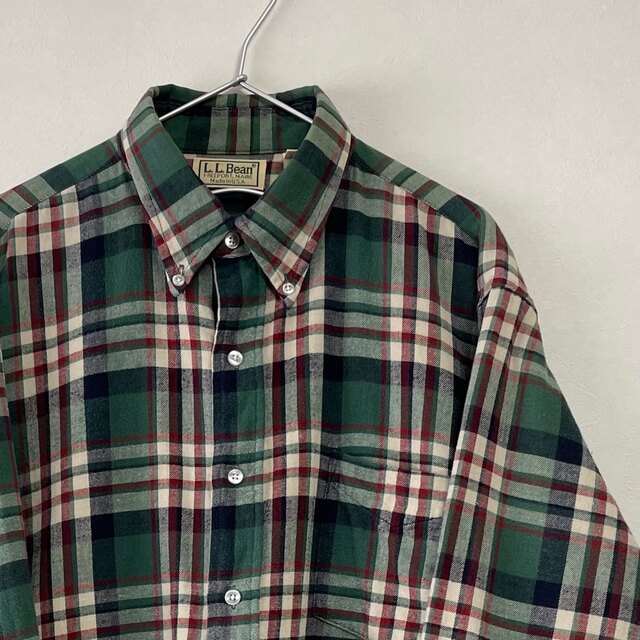 古着 USA製 80s 90s L.L.Bean 長袖BDネルシャツ グリーン シャツ