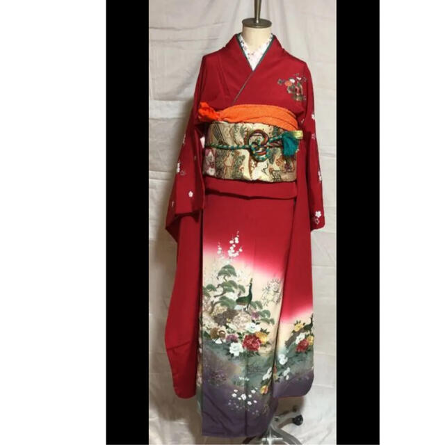 振袖 成人式 正絹 高級 6点セット 金箔 ☆ 正絹振袖6点セット ☆ 絞り ☆ 山吹色 ☆ 高級 ☆ 刺繍 ☆ 美品