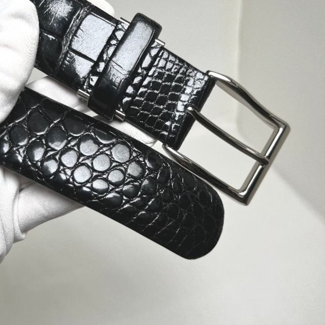 Crocodile(クロコダイル)のクロコダイル  ベルト ブラック  CROCODILE 35ｍｍ 日本製 メンズのファッション小物(ベルト)の商品写真
