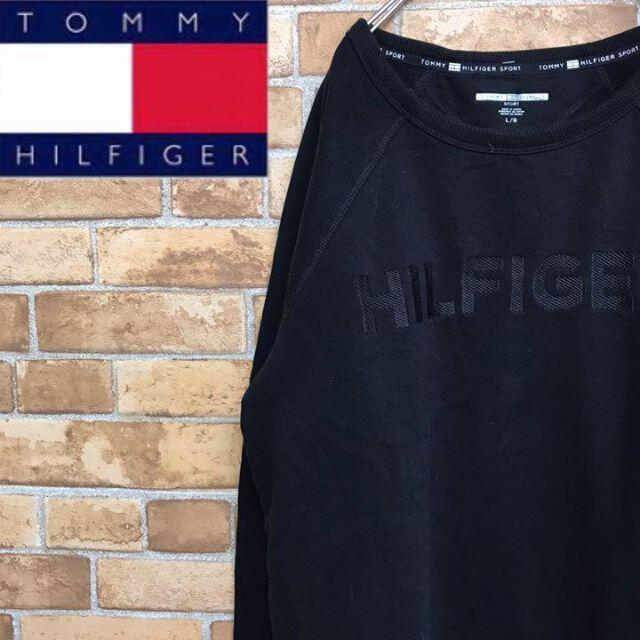 【トミーヒルフィガースポーツ】スウェット　トレーナー　刺繍ロゴ　ブラック　黒 | フリマアプリ ラクマ
