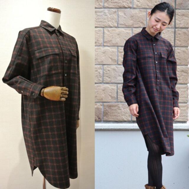 美品♪》Drawer シャツワンピース ウール チェック柄 サイズ36 日本製