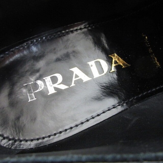 PRADA(プラダ)のプラダ レザー ウィングチップ シューズ 厚底 ドレス 38 24 黒 IBO1 レディースの靴/シューズ(その他)の商品写真