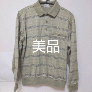 【美品】メンズ ポロシャツ 長袖 チェック柄 黄緑(ポロシャツ)