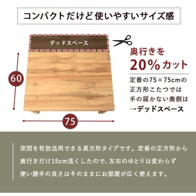 送料無料　カジュアルコタツ　カルテス7560　横幅75cm　奥行60cm　GY 5