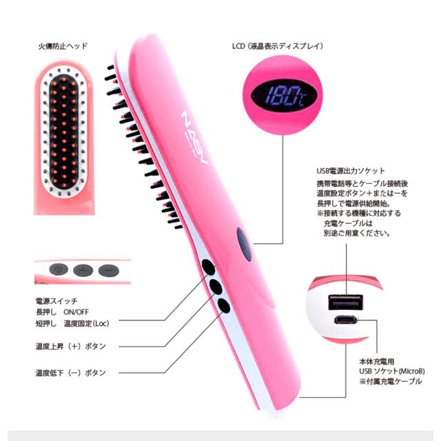 NASV USB充電式　ヘアアイロンブラシ スマホ/家電/カメラの美容/健康(ヘアアイロン)の商品写真