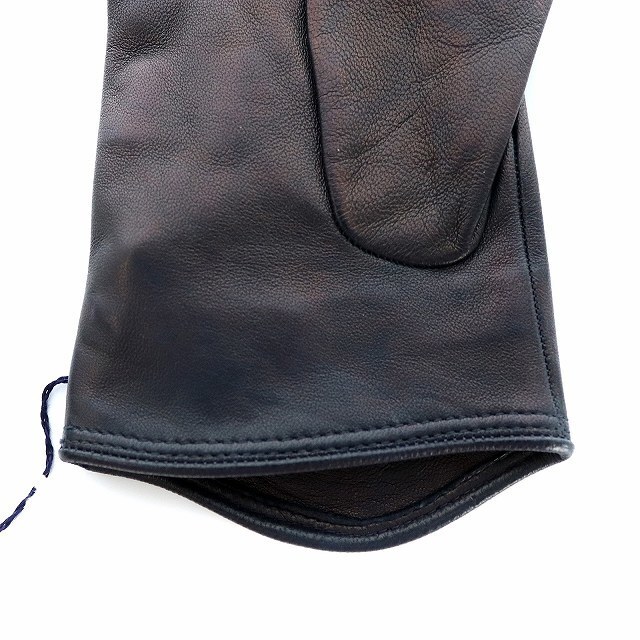 ロエベ LOEWE アナグラム 手袋 レザー 絹 シルク 6.5 紺 ネイビー