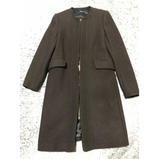 ザラ(ZARA)のZARA ノーカラーコート　ブラウン(ロングコート)