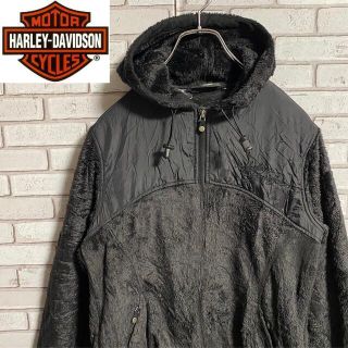 ハーレーダビッドソン(Harley Davidson)の90s 古着 ハーレーダビッドソン ボア フリースパーカー ブラック 刺繍ロゴ(ブルゾン)