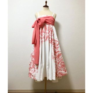 ハワイ柄アシメトリードレス　サーモンピンク🎀(ヘッドドレス/ドレス)