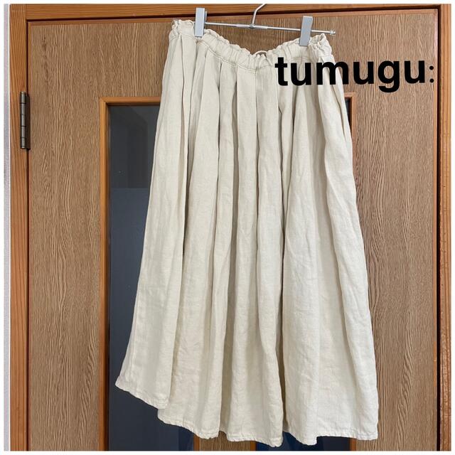 tumugu(ツムグ)のツムグ tumugu リネン フレアスカート ギャザースカート キナリ 白 レディースのスカート(ロングスカート)の商品写真