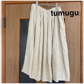 ツムグ(tumugu)のツムグ tumugu リネン フレアスカート ギャザースカート キナリ 白(ロングスカート)