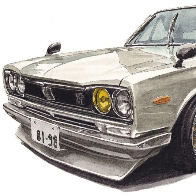 日産(ニッサン)のNC-1391スカイラインGT 4Dr/GT-R限定版画サイン額装作家平右ヱ門 自動車/バイクの自動車(カタログ/マニュアル)の商品写真