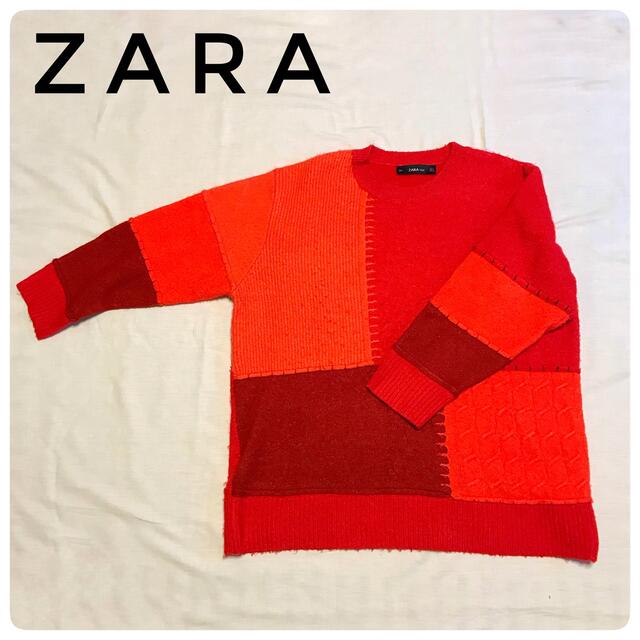 ZARA(ザラ)の人気★ZARA ザラ　ニット　レッド系　S　オーバーサイズ  ユニセックス レディースのトップス(ニット/セーター)の商品写真