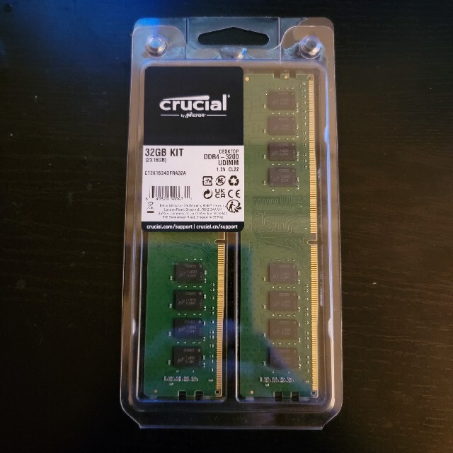 メモリー Crucial PC4-25600  DDR4-3200 16GB×2