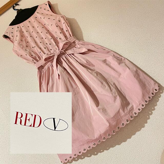 【美品】RED VALENTINO  リボン付き　ひざ丈ワンピース　ピンク