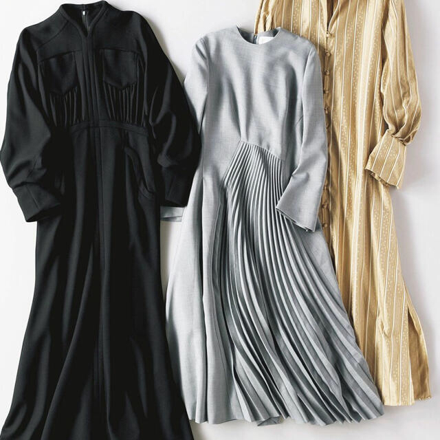 最低価格の mame - ワンピース dress pleated curved 21aw セール　mame ロングワンピース/マキシワンピース