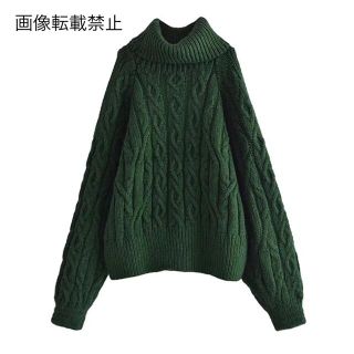 ザラ(ZARA)の🎄12月新作🎅7021◆green ケーブル編み カットショルダー ニット (ニット/セーター)