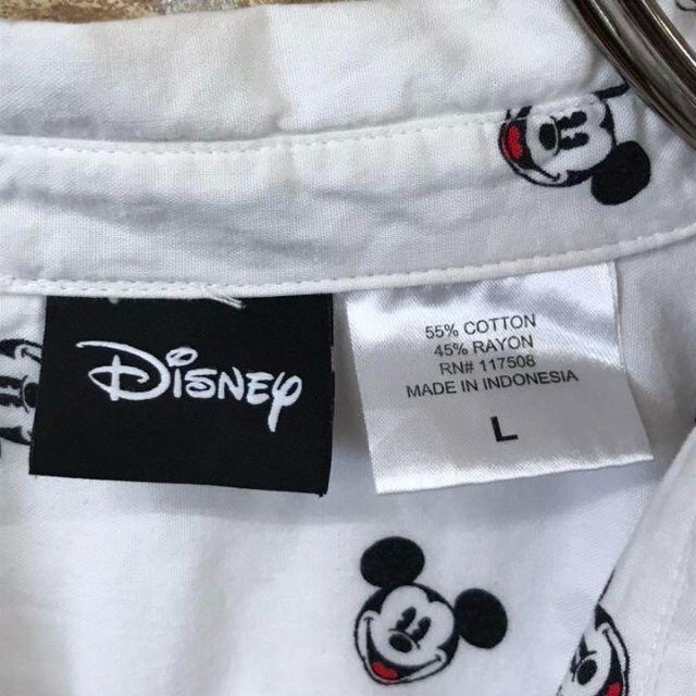 【ディズニー】長袖 ボタンダウンシャツ ミッキー 総柄 プリント レーヨン