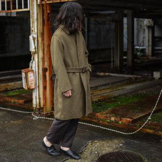 AURALEE◆18AW/ビーバーメルトンステンカラーコート/4/オリーブ