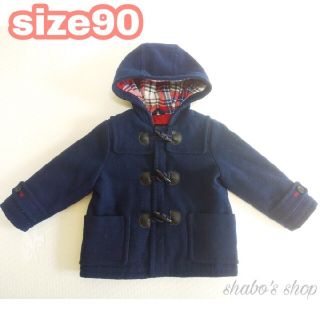 ベビーギャップ(babyGAP)のベビーギャップ★チェック柄フード付きダッフルコート　ネイビー 紺 90cm(コート)