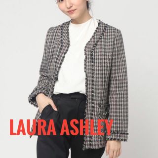 ローラアシュレイ(LAURA ASHLEY)の極美品 LAURA ASHLEY ローラアシュレイ　ノーカラー　ロングジャケット(ノーカラージャケット)