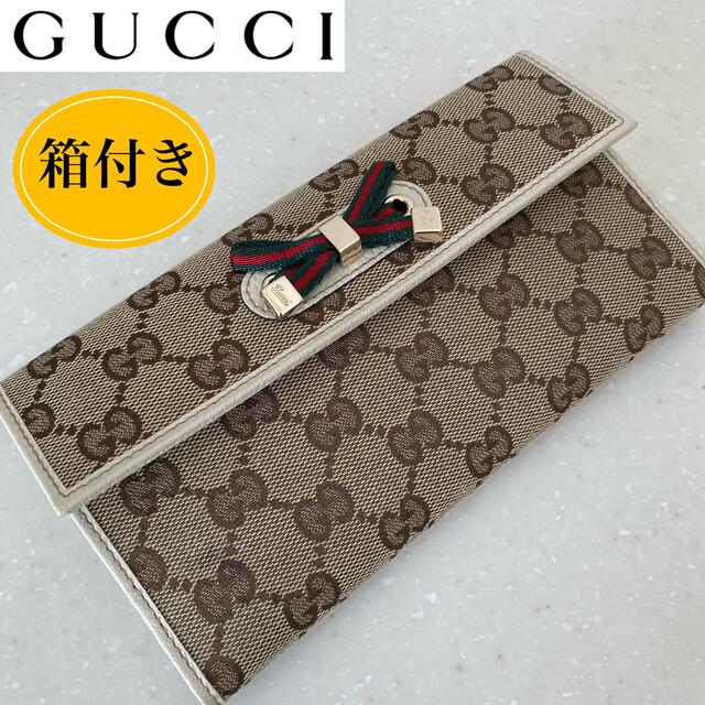 Gucci - GUCCI GGキャンバス シェリーライン 二つ折り 長財布 箱付きの