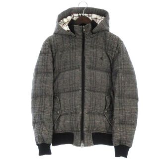 バーバリーブラックレーベル(BURBERRY BLACK LABEL)のバーバリーブラックレーベル ダウンジャケット フード チェック ロゴ 黒 白 M(ダウンジャケット)